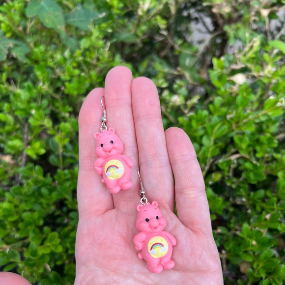 Rose Pink earrings Care Bears Inspired earrings bear rainbow care bear Hot Pink - Picture 8 of 14